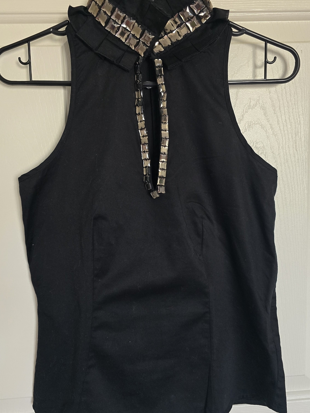 Armani Exchange Black Sleeveless High-Neck Tank with Metallic Trim